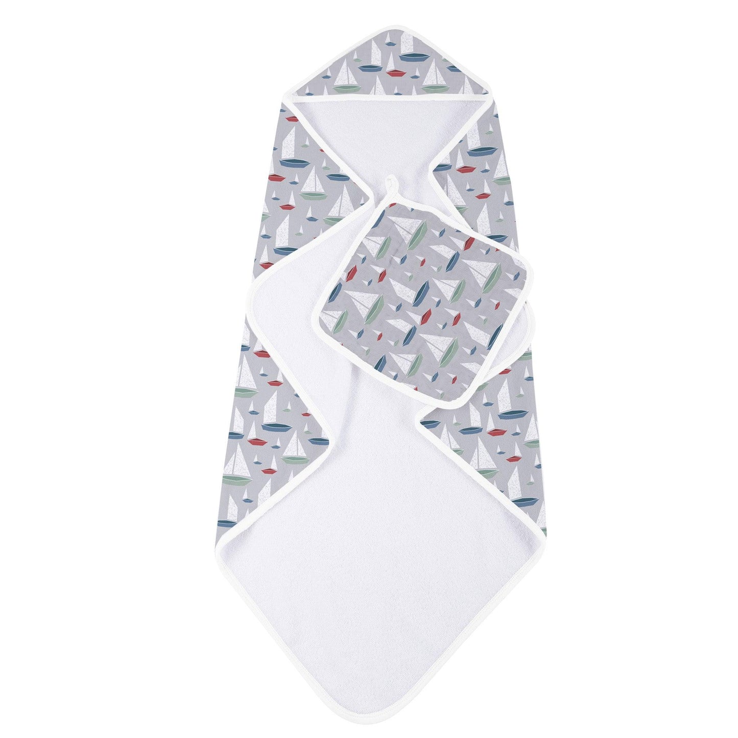 Sailboats Bamboo Hooded Towel & Washcloth Set – Eco-Friendly & Gentle - Purekind Living
