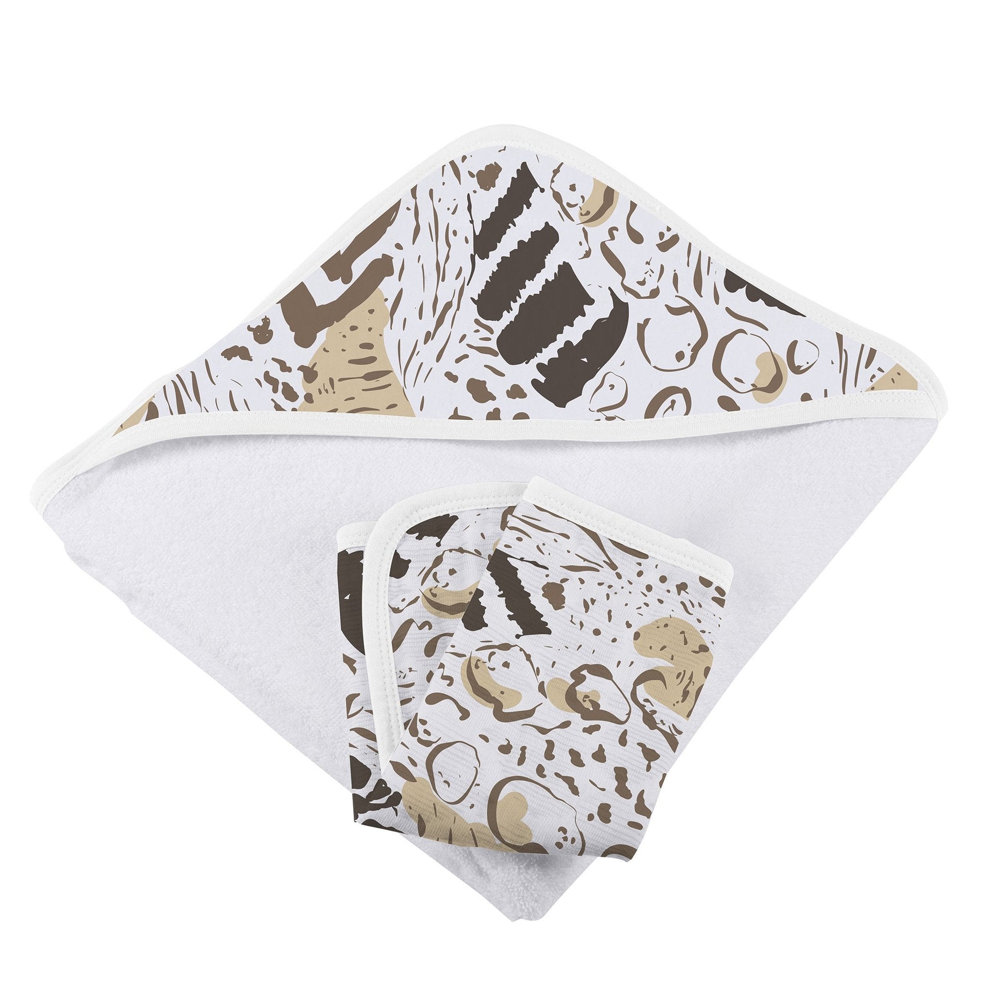 Folded Safari print bamboo hooded towel and washcloth set
