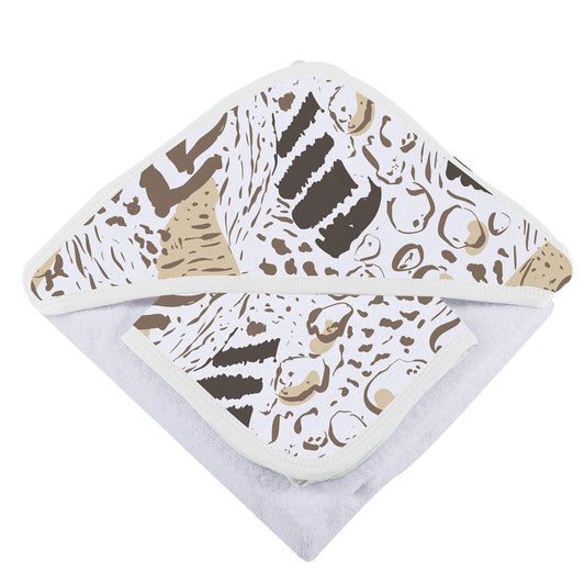 Safari print bamboo hooded towel and washcloth set folded