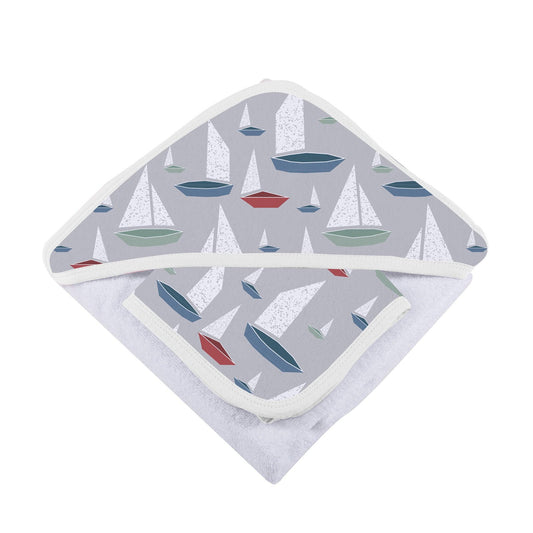 Sailboats Bamboo Hooded Towel & Washcloth Set – Eco-Friendly & Gentle - Purekind Living