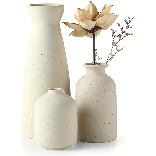 Minimalist Ceramic Vase Set – 3-Piece Modern Decor in Neutral Tones - PUREKIND