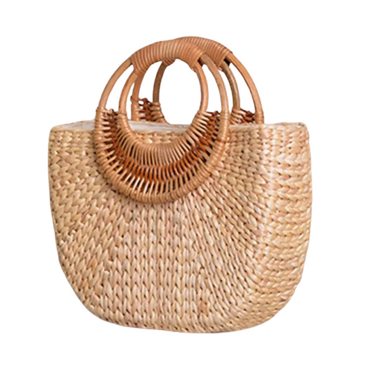 Close-up of straw tote bag