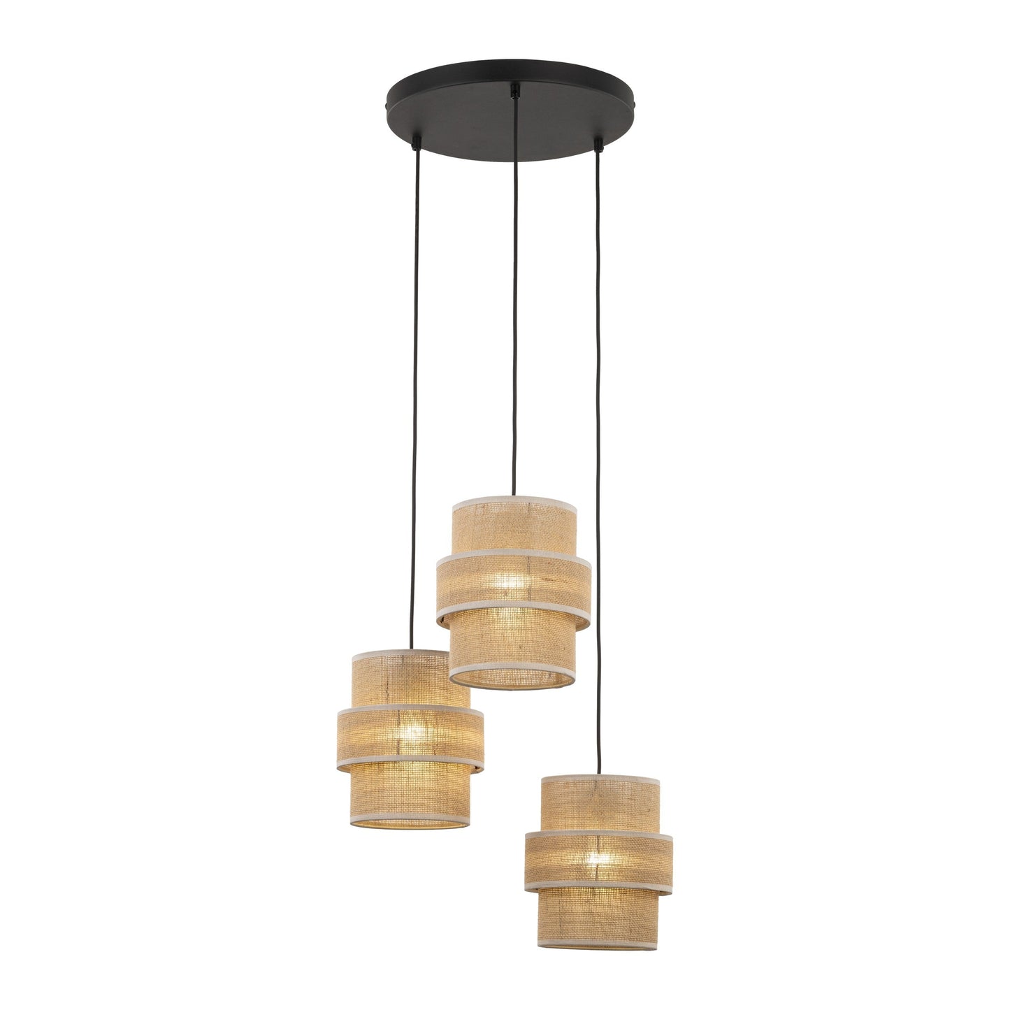 Pendant light fixture with woven design on a white background