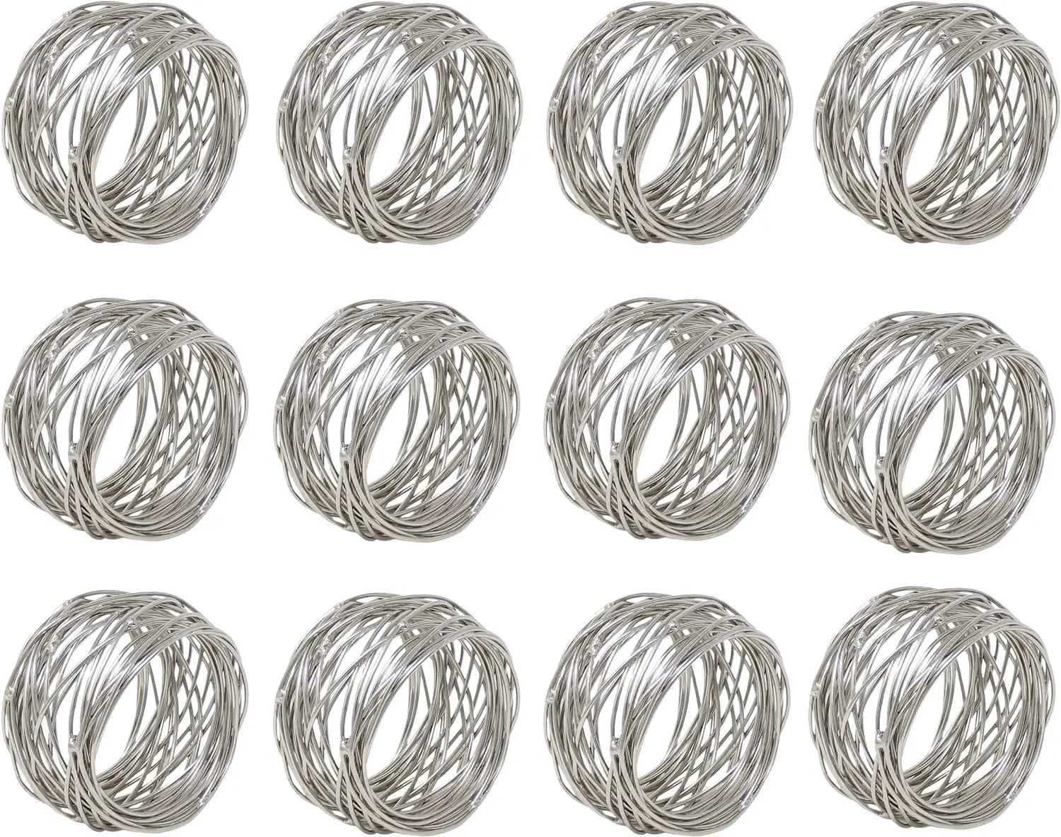 Set of silver napkin rings arranged in a grid pattern
