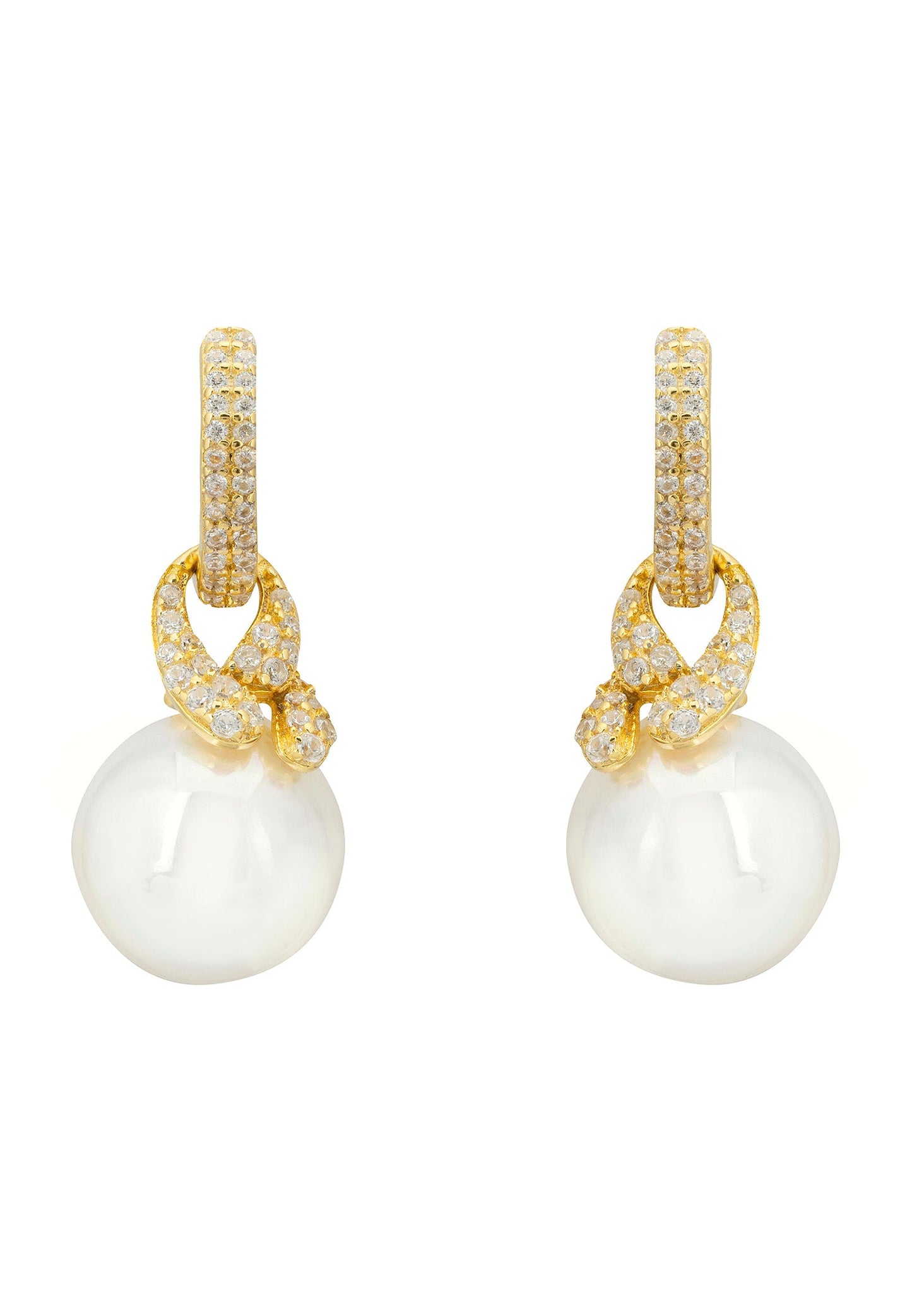 Tie the Knot gold drop pearl earrings with cubic zirconia accents
