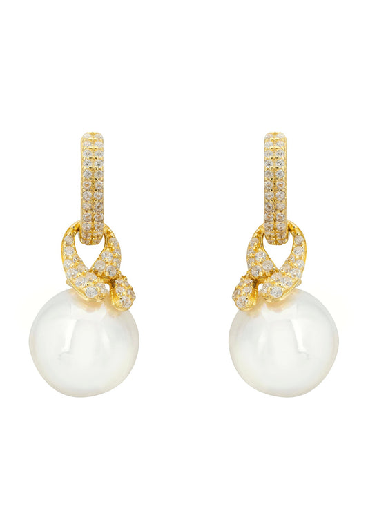 Tie the Knot gold drop pearl earrings with cubic zirconia accents
