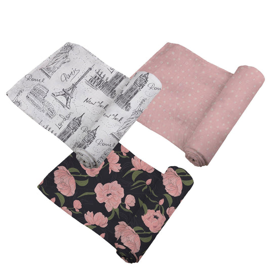 London, Paris, New York Bamboo Swaddle – 3-Pack, Eco-Friendly & Breathable - Purekind Living