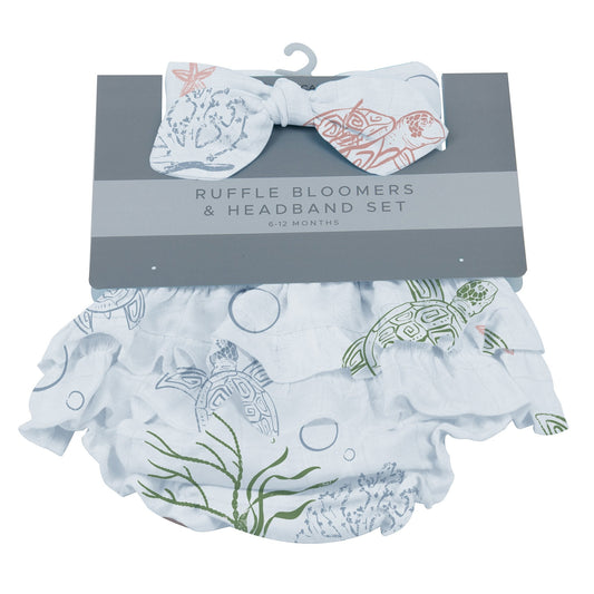 Turtles Ruffle Bamboo Bloomer and Headband Set for Baby 6–12 Months