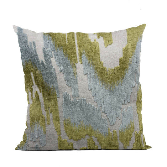 Velvet Glamour Blue, Citrine, and Cream Luxury Throw Pillow | Designer Ikat Accent