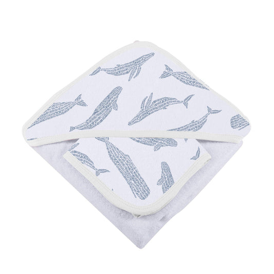 Blue Whale Bamboo Hooded Towel & Washcloth Set – Ultra-Soft & Absorbent - Purekind Living
