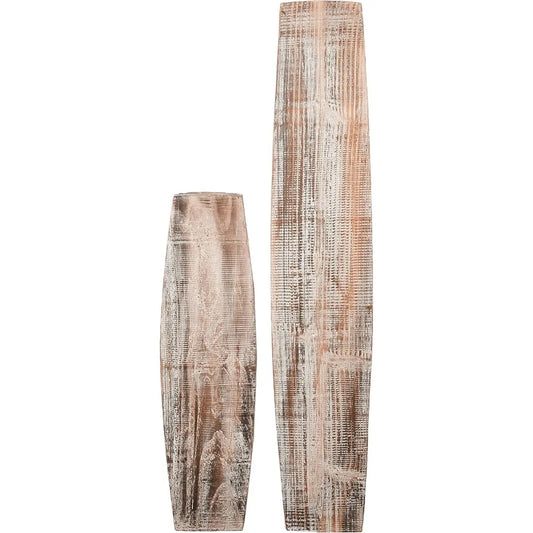 Whitewashed Wooden Floor Vases Set of 2 Sculptural Design
