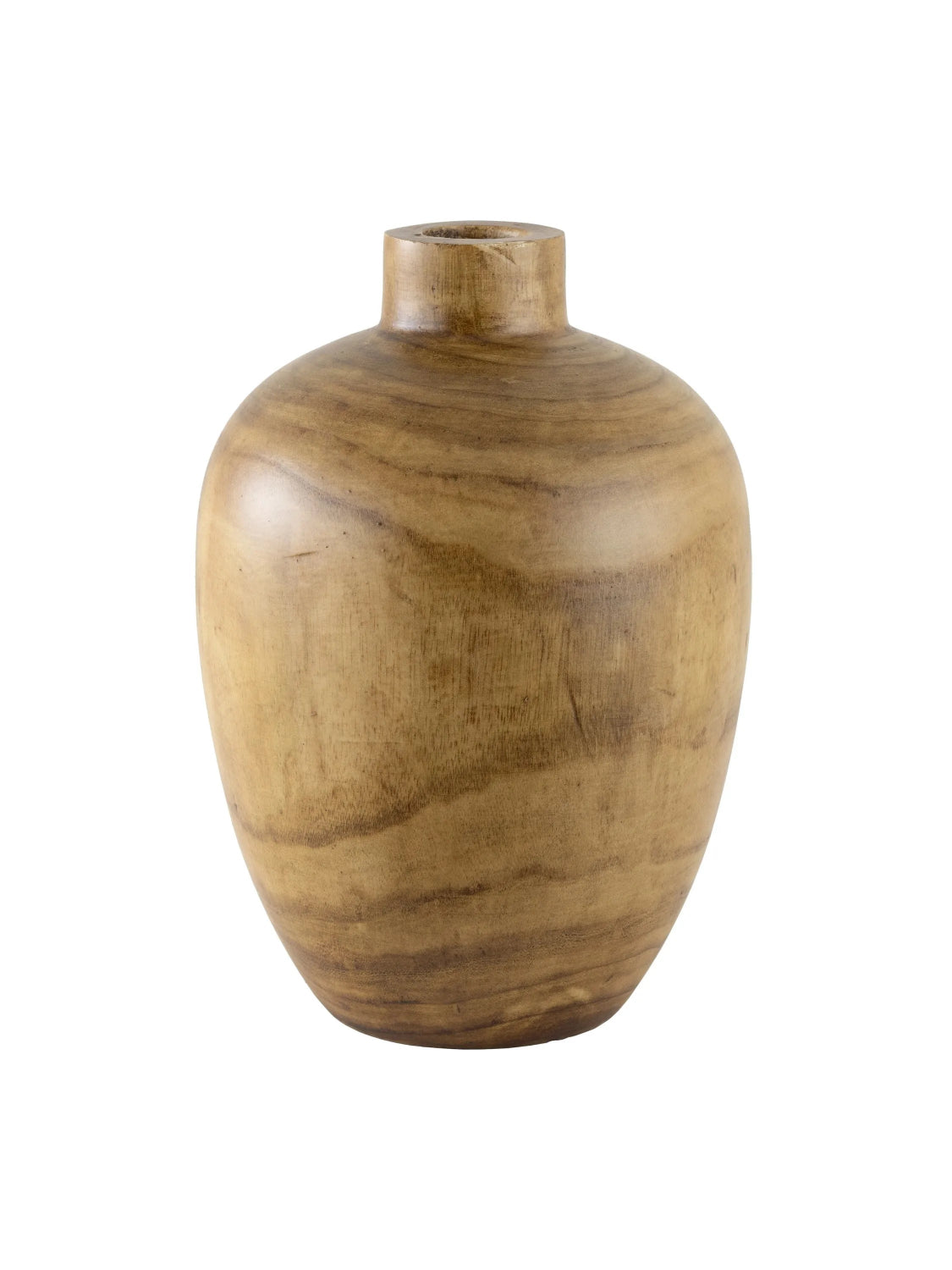 Front view of 12-inch wood vase with satin finish
