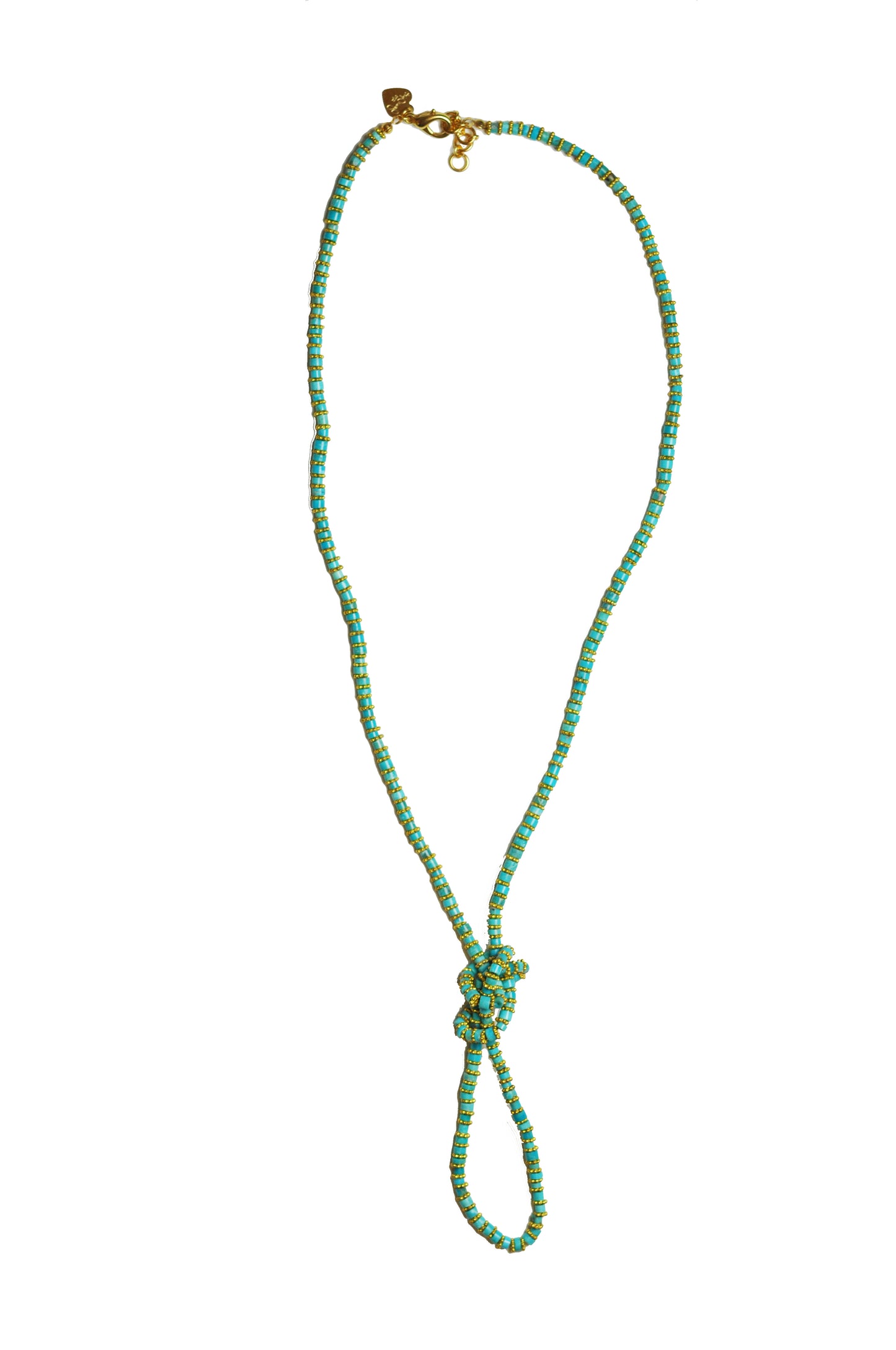 Green beaded necklace with a gold clasp on a white background