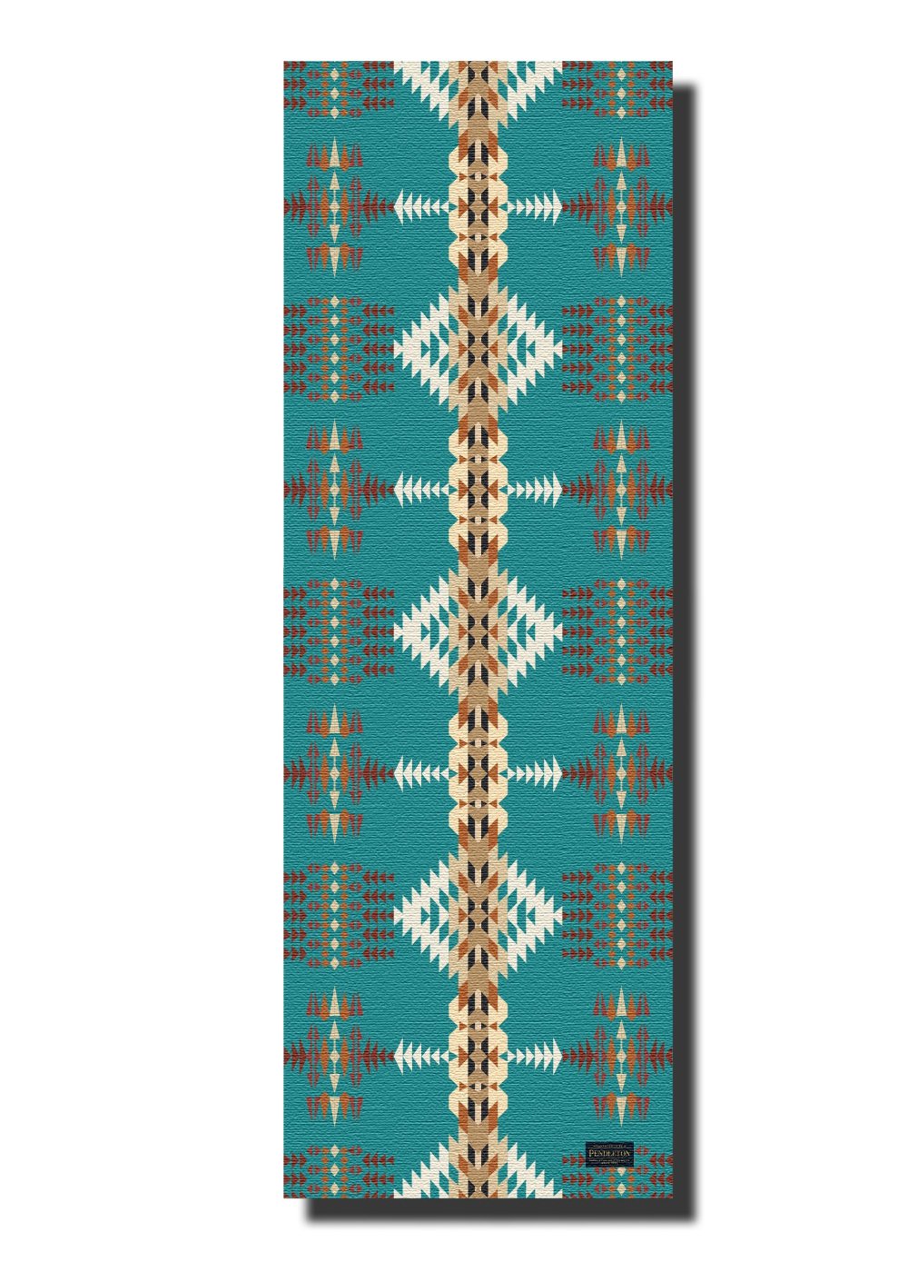 Yoga mat with geometric pattern on a teal background