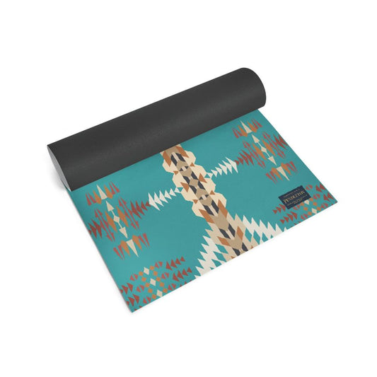 Yoga mat with a geometric pattern on a white background