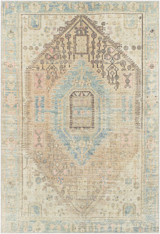 Decorative rug with intricate patterns on a light background