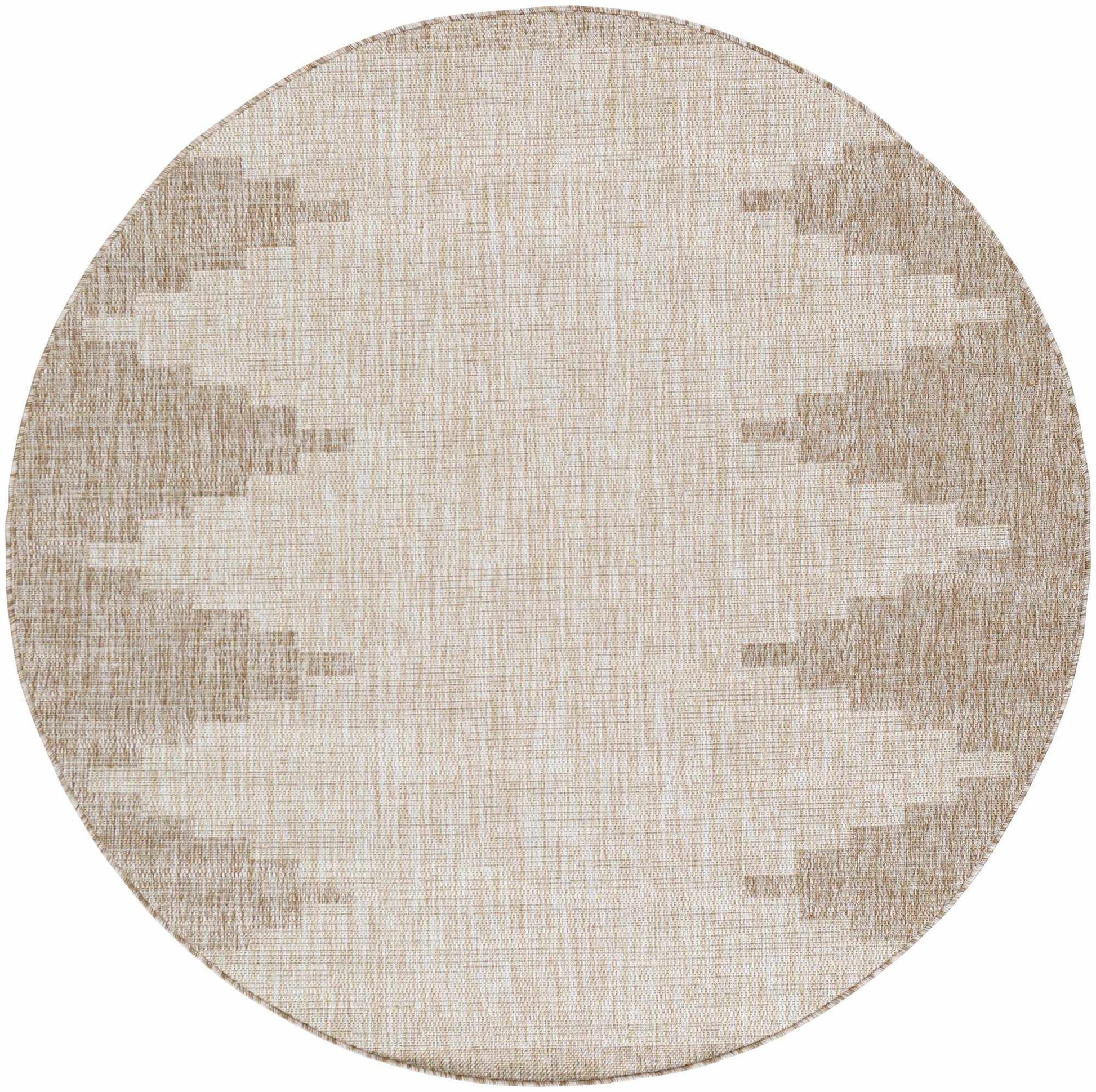 Round beige rug with a subtle pattern on a white background