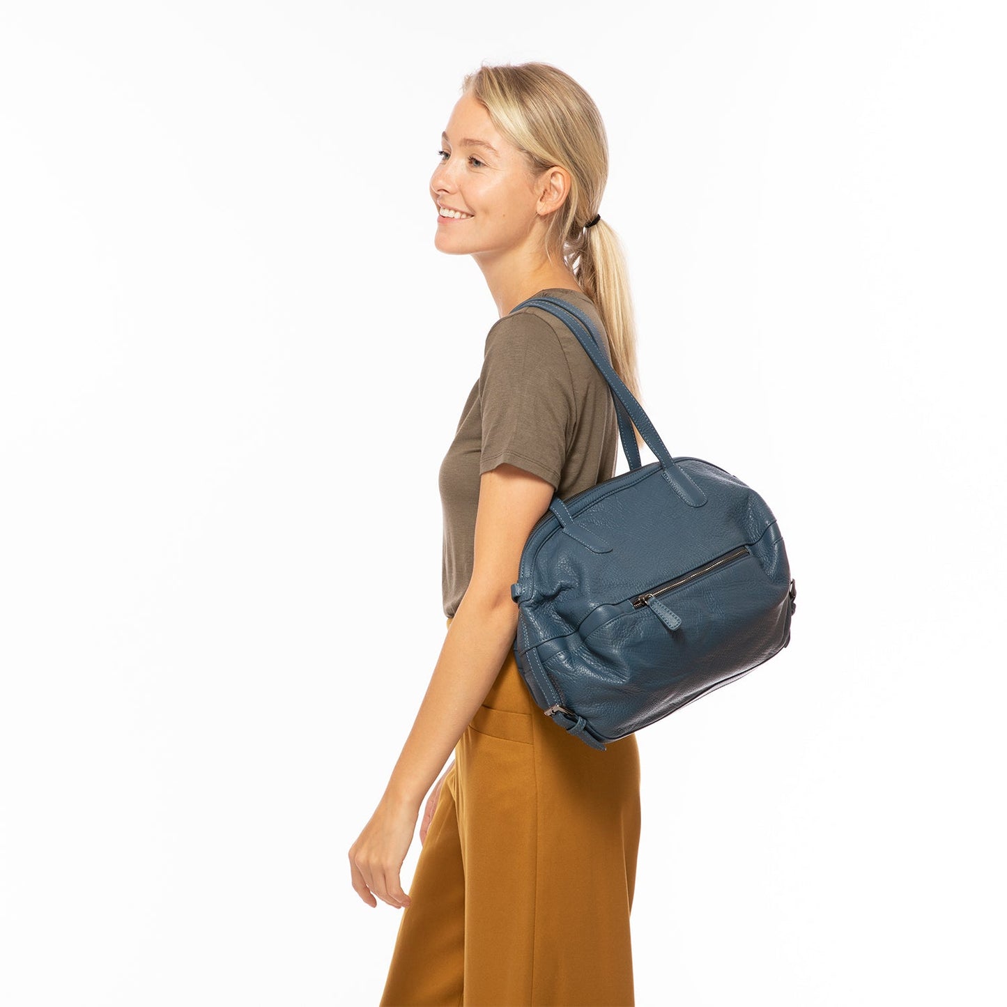 Blue Leather Satchel Bag