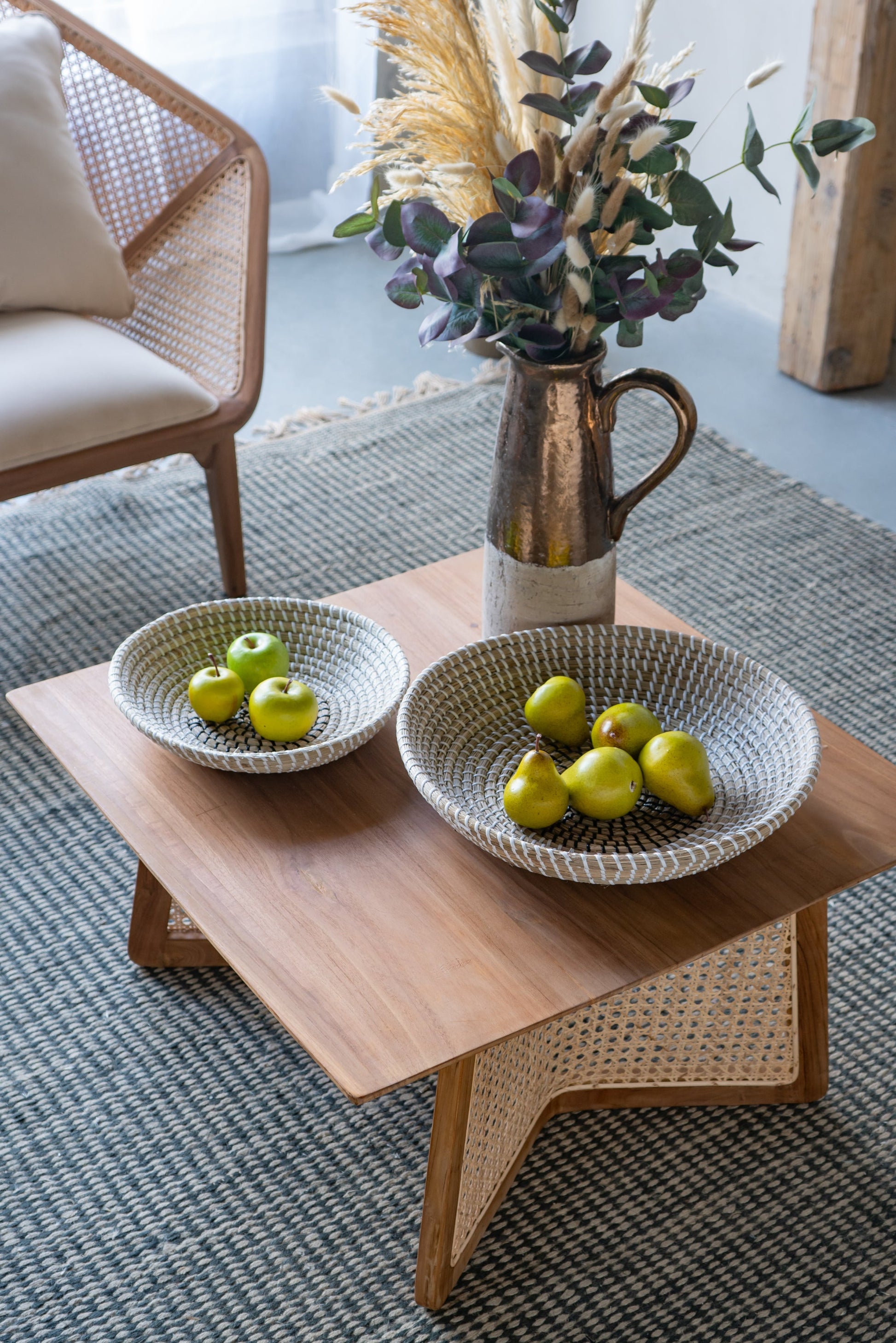 Woven Seagrass Serving Bowls Set – Two Tone Natural Decorative Bowls - PUREKIND