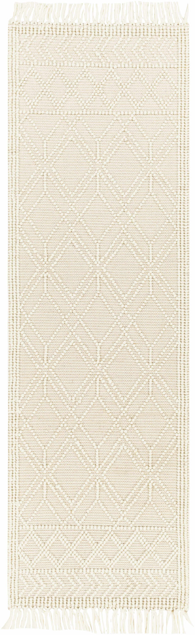 Beige woven runner rug with geometric pattern