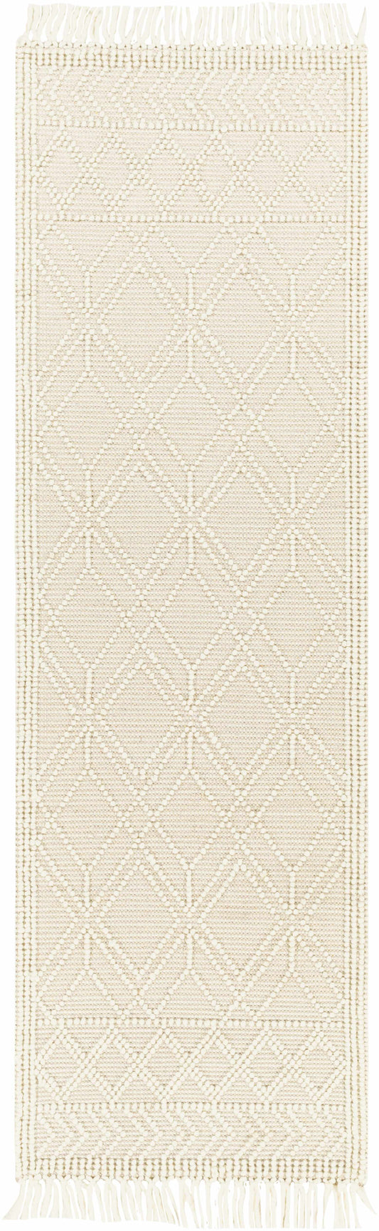 Beige woven runner rug with geometric pattern
