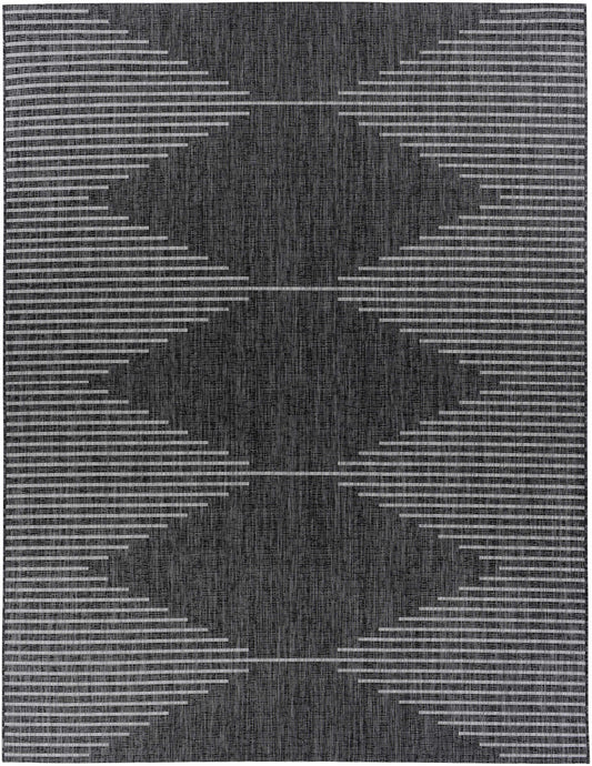 Gray area rug with geometric pattern