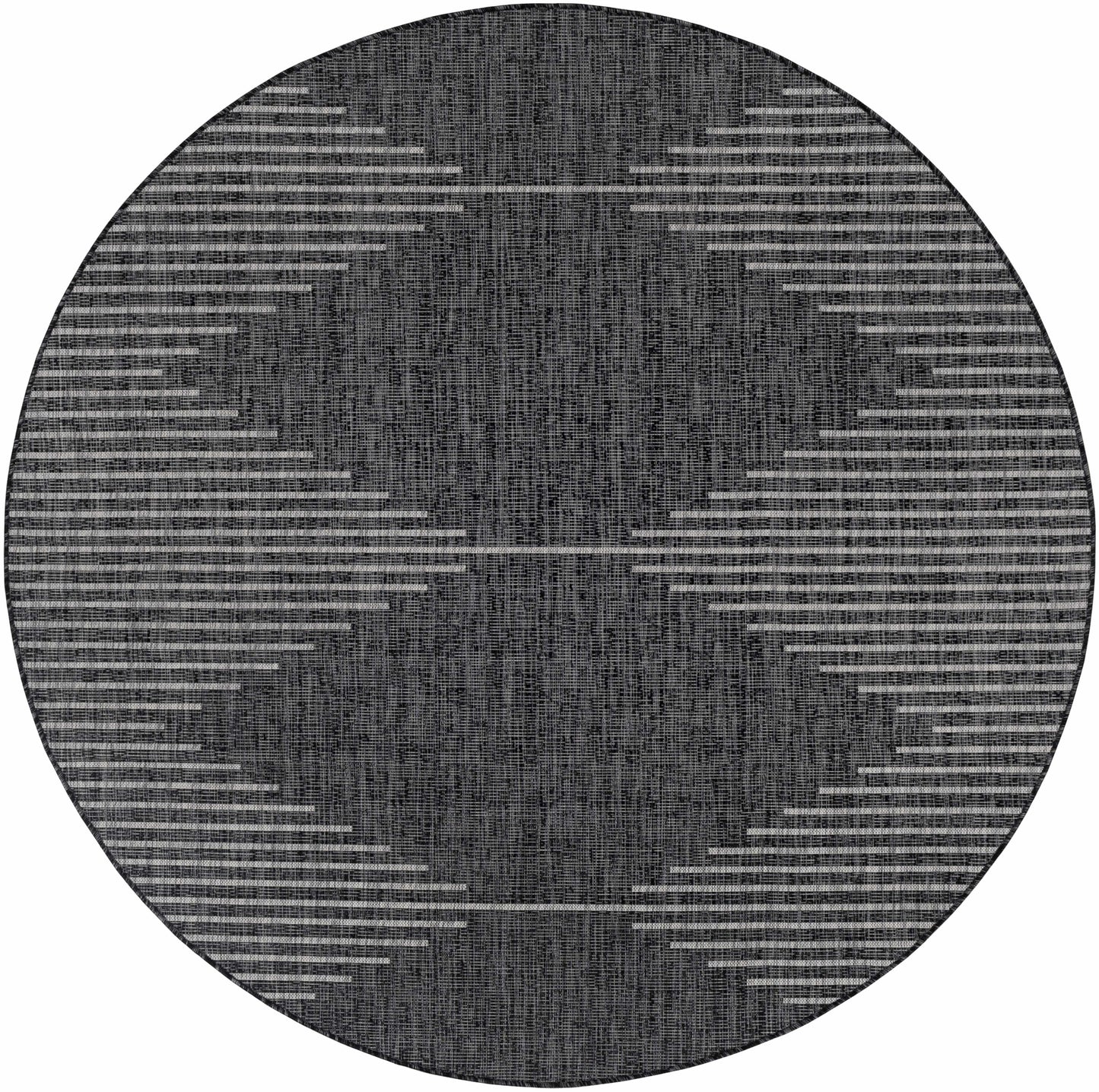 Round gray rug with a subtle pattern on a white background