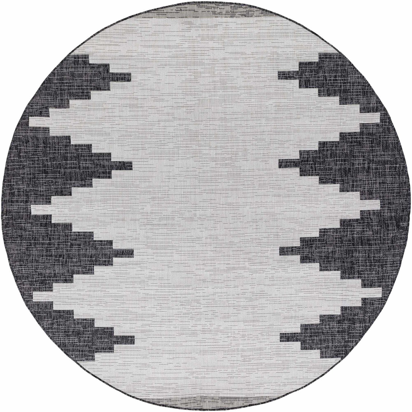 Round rug with a geometric pattern on a white background