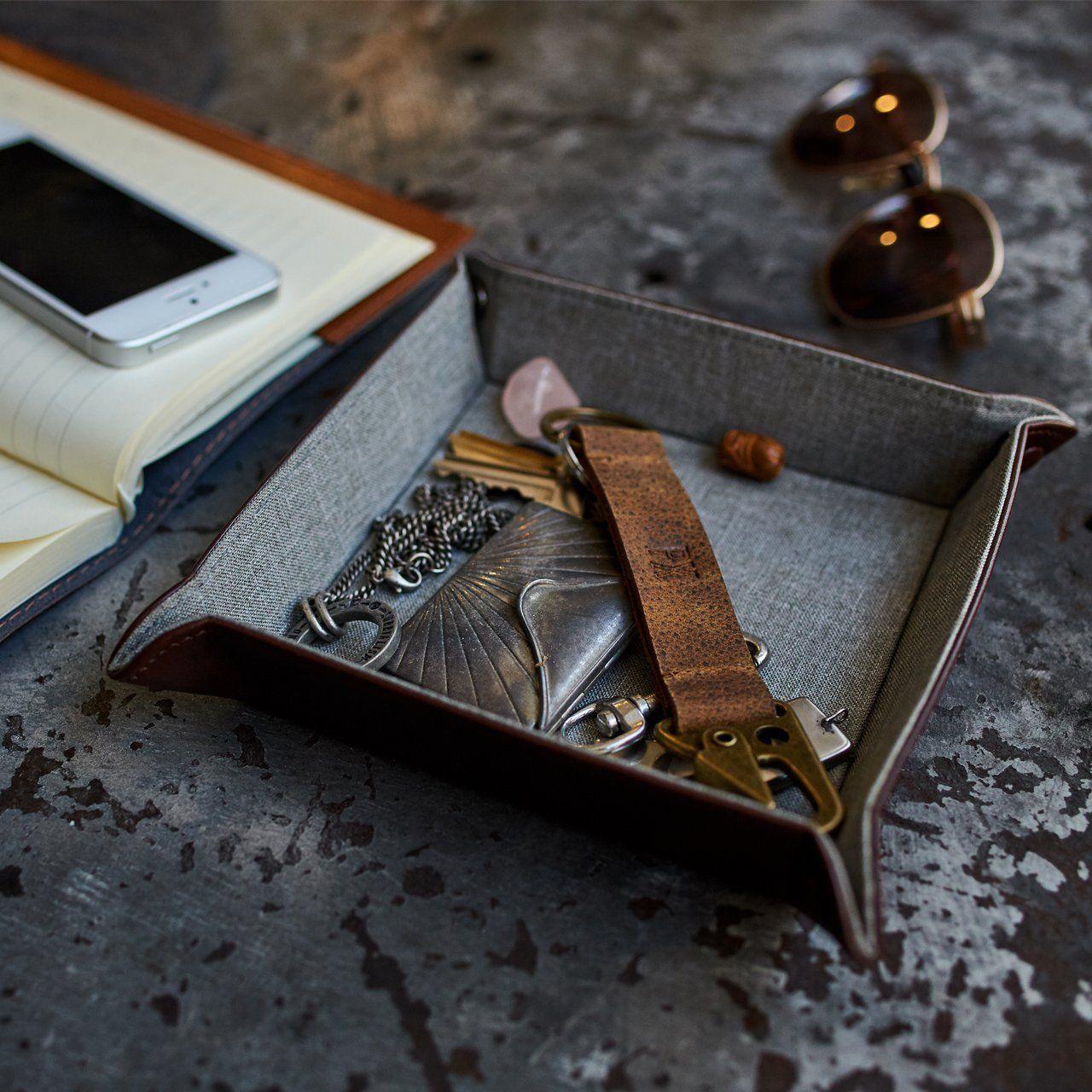 Floyd Foldable Valet Tray – Brown Leather with Lining - Purekind Living